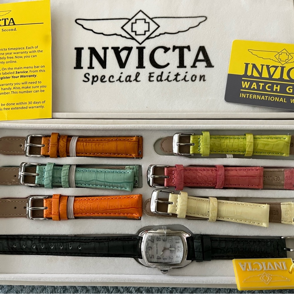 Invicta Special Edition Silver MOP Watch with MULTIPLE Leather Straps